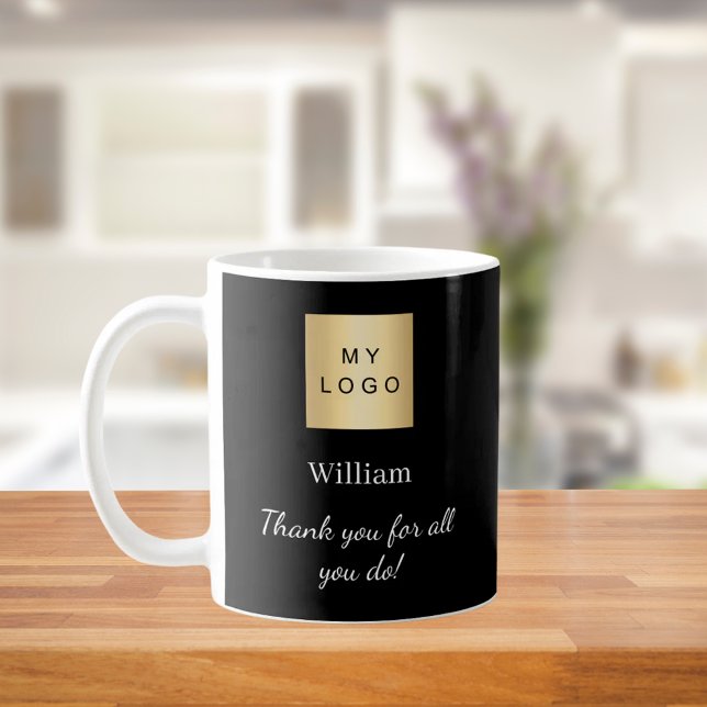Black business logo employee thank you coffee mug (Creator Uploaded)