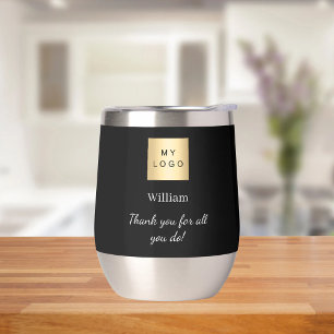 Black business logo employee thank you thermal wine tumbler