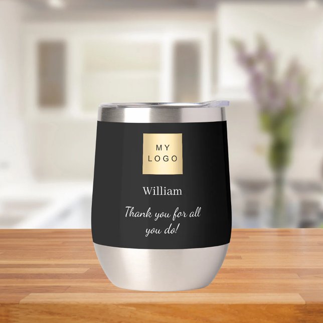 Black business logo employee thank you thermal wine tumbler (Creator Uploaded)