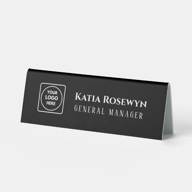 Black Business Logo | Modern Custom Desk Name  Table Tent (Front)