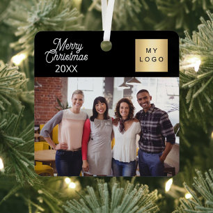 Black Business logo photo Christmas Metal Ornament