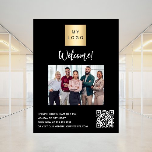 Black business logo photo welcome QR_code Poster