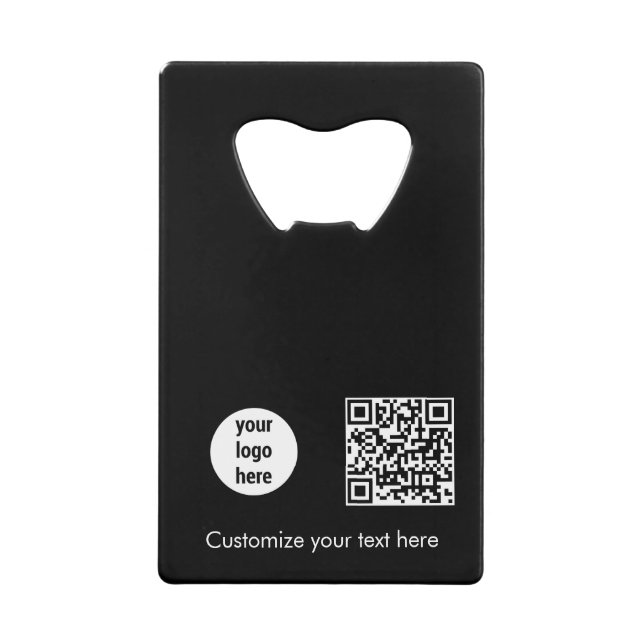 Black Business Logo Promotional QR Code Text  Credit Card Bottle Opener (Front)