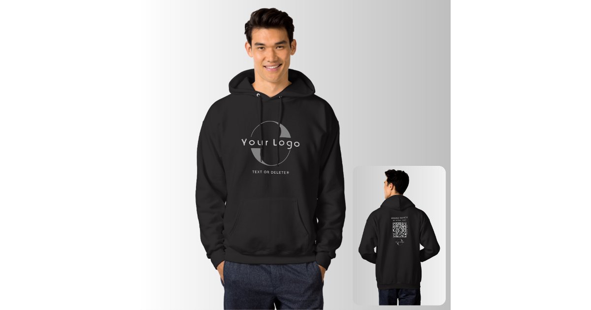 Black Business logo QR code Company brand swag Men Hoodie | Zazzle