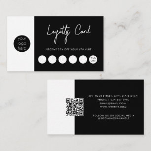 Black Business Logo QR Code Loyalty  Card