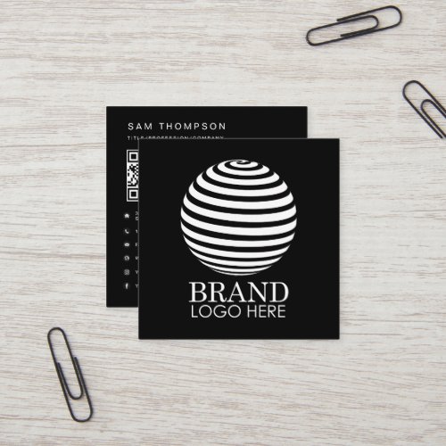 Black Business Logo QR Code Modern Minimalist  Square Business Card