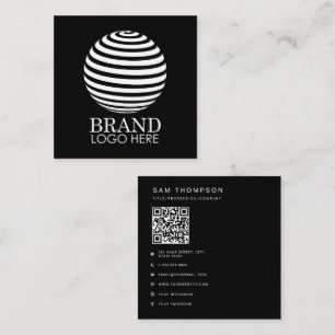 Black Business Logo QR Code Modern Minimalist Square Business Card