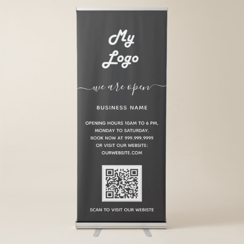 Black business logo qr code opening hours retractable banner