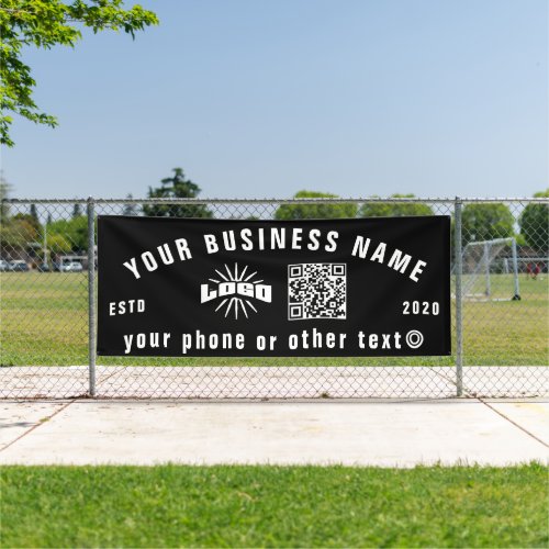 Black Business logo Qr code outdoor 10 long Vinyl Banner