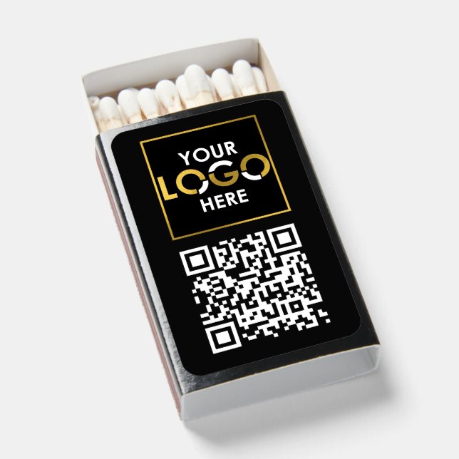 Black Business Logo QR Code Promotional Matchboxes (Front Open)