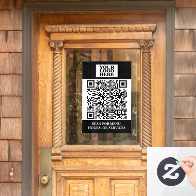 Black Business Logo QR Code Window Cling (Home Door)