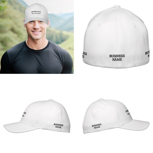 Black Business Name on Flexible Fit White Embroidered Baseball Cap