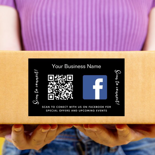 Black business name qr code Facebook Rectangular Sticker (Creator Uploaded)