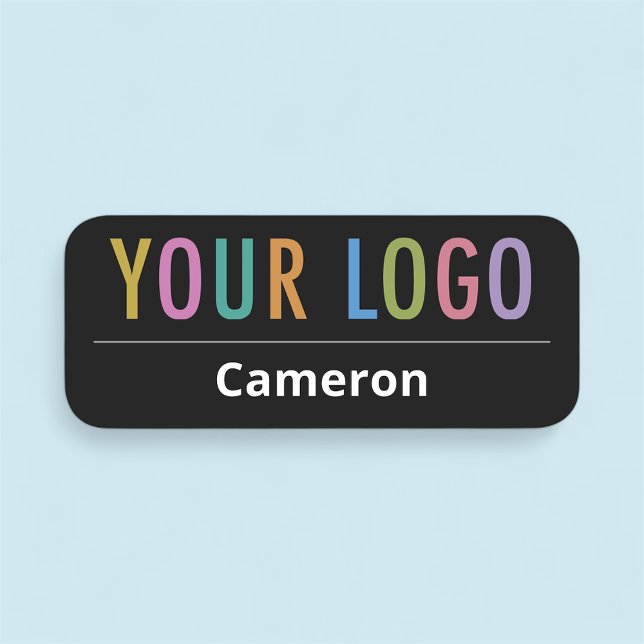 Black Business Name Tag with Logo Rounded Corners (MISOOK 3 x 1.25 inch Rounded Corners Black Nametag with Logo)