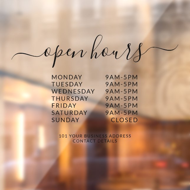 Black Business Opening Hours Elegant Script Sign (Sheet 2)