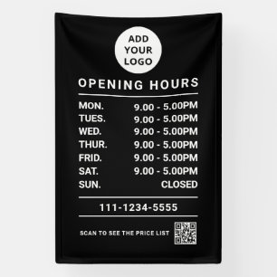Black Business Opening Hours logo and qr code Banner