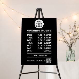 Black Business Opening Hours logo and qr code Foam Board