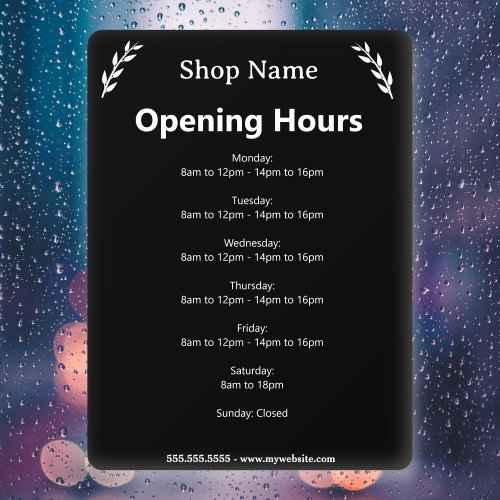 Black Business Opening Hours Window Cling