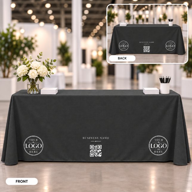 Black Business QR Code Logo Table Banner Tablecloth (Creator Uploaded)