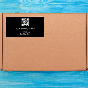 Black business qr code return address shipping label