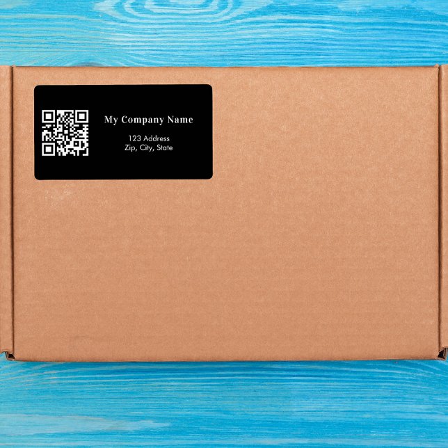 Black business qr code return address shipping label (Creator Uploaded)