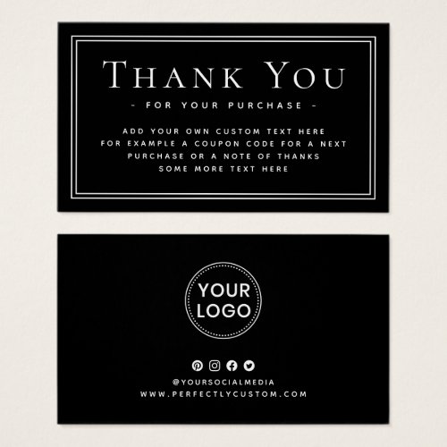 Black business thank you insert card with border
