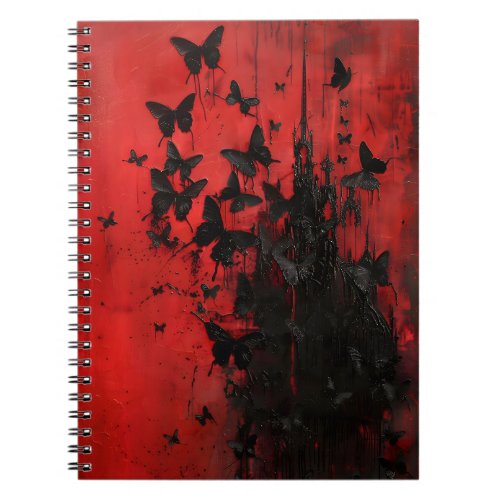 Black Butterflies on Red Crimson Sky Abstact Art Notebook