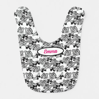 Black Butterflies on white Baby Bib