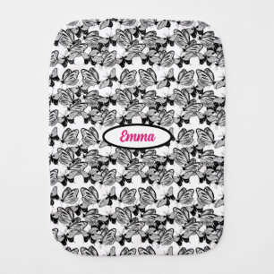 Black Butterflies on white Baby Burp Cloth