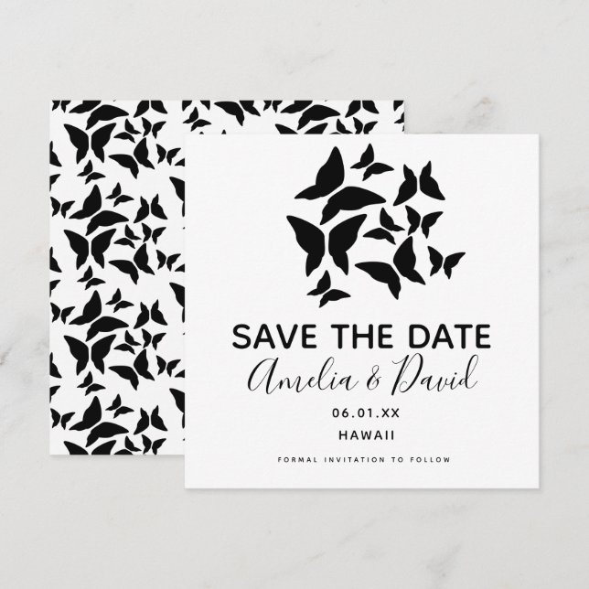 Black Butterflies Scattered Save the Date (Front/Back)