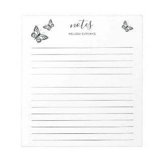 Black Butterflies With Personalizable Name Lined Notepad
