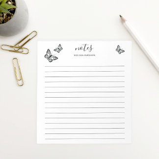 Black Butterflies With Personalizable Name Lined Notepad