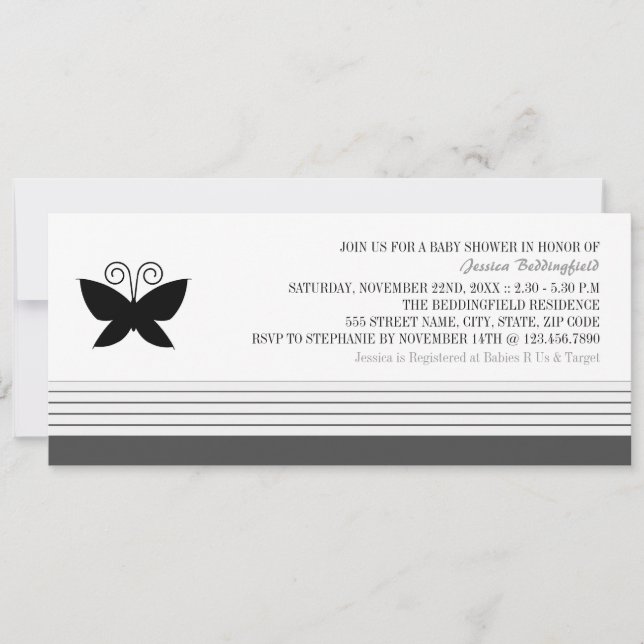 Black Butterfly Baby Shower Invitation (Front)