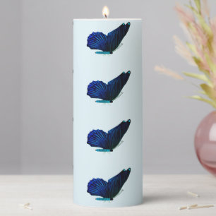 Black Butterfly Blue Pillar Candle