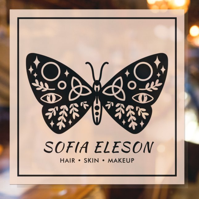 Black Butterfly & Blush Pink Beauty Salon Business Window Cling (Creator Uploaded)