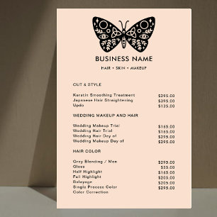 Black Butterfly Blush Pink Beauty Salon Price List Foam Board