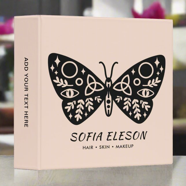 Black Butterfly & Blush Pink Feminine Girly Salon  3 Ring Binder (Creator Uploaded)