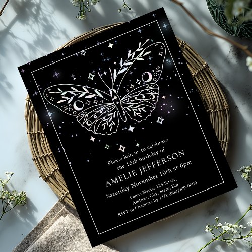 Black Butterfly Budget Birthday Invitation