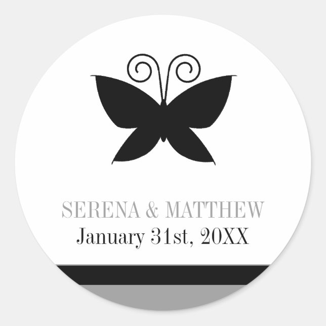 Black Butterfly Classic Round Sticker (Front)