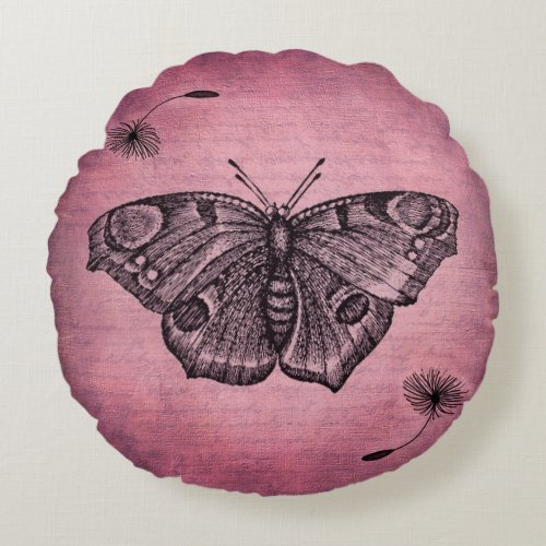 Black butterfly drawing design  round pillow
