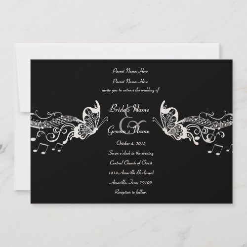 Black Butterfly Music Fidelity Wedding Invitations