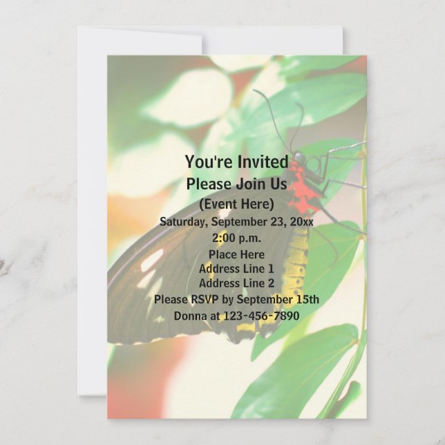 Black Butterfly Nature  Invitation (Front)
