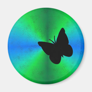 Black Butterfly on Blue Green Rainbow Magnet