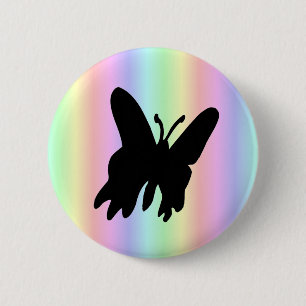 Black Butterfly on Pastell Rainbow Button