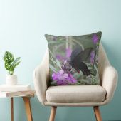Black Butterfly on Purple Flowers Throw Pillow (Chair)