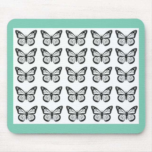 Black Butterfly outlines on White Mouse Pad (Front)