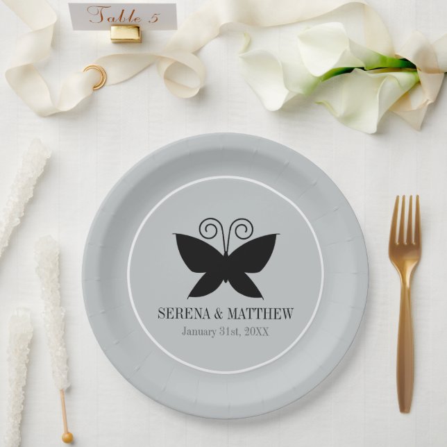 Black Butterfly Paper Plates (Wedding)