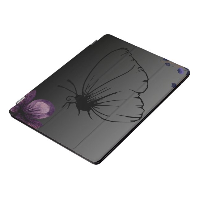 Black Butterfly Purple Floral Flower iPad Pro Cover (Side)
