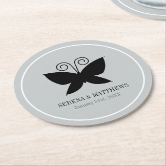 Black Butterfly Round Paper Coaster