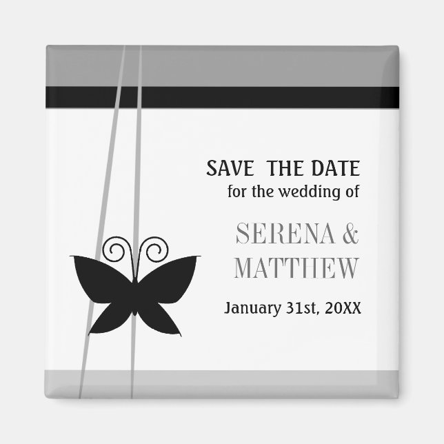 Black Butterfly Save The Date Magnet (Front)